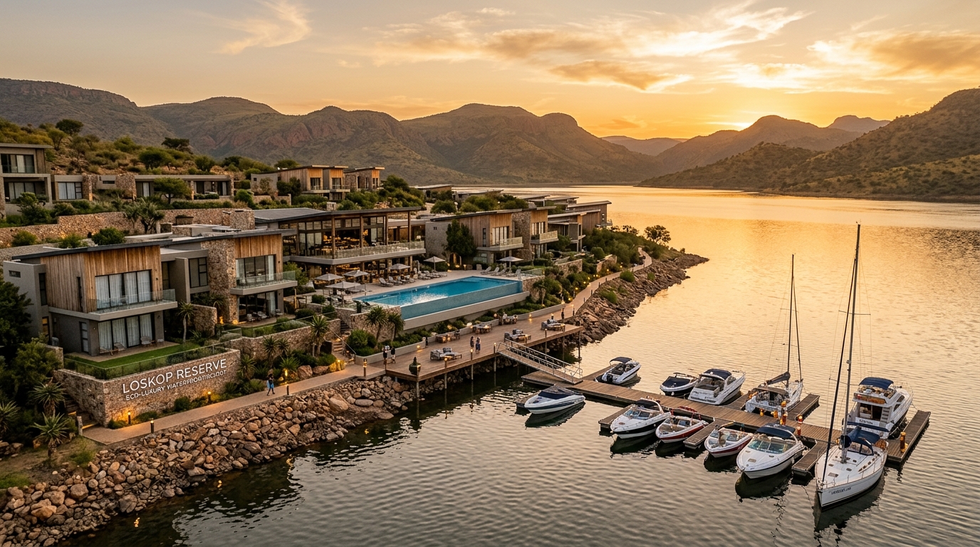 Akwande Waterfront Resort on Loskop Dam at golden hour